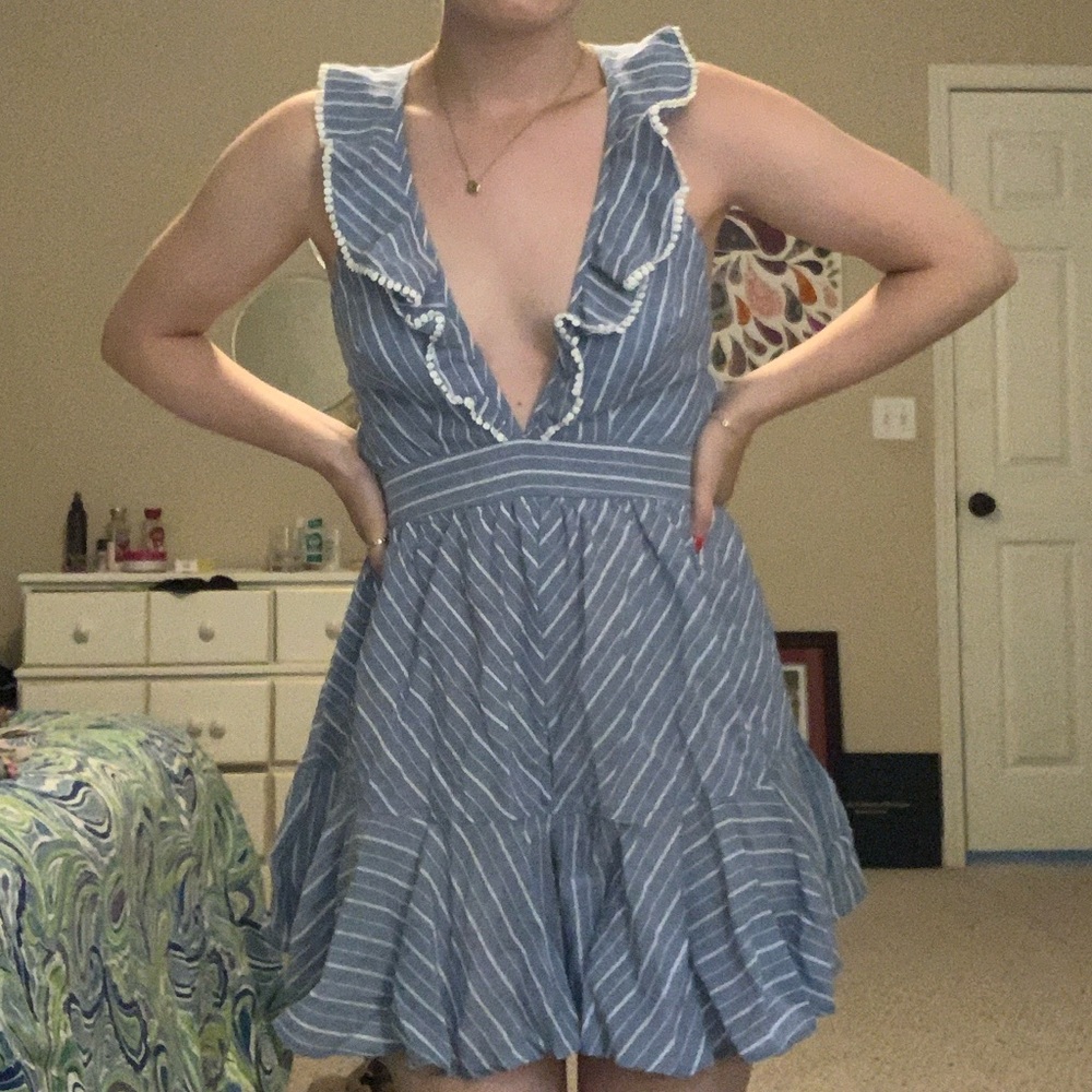 Blue and white striped romper